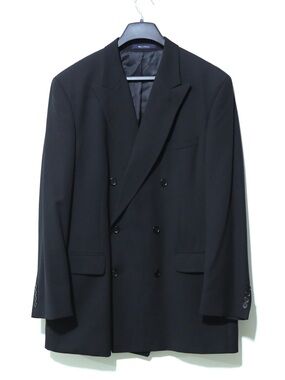 Vintage Ralph Lauren Blue Label Blazer Mens 44T Black Pure  Wool Double Breasted